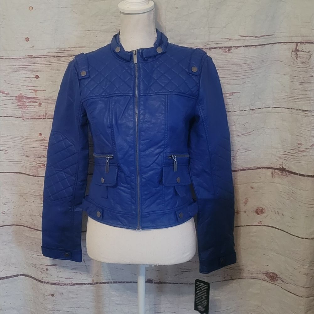Blanc Noir Faux Leather Moto‎ Jacket Size Small NWT